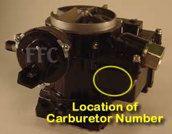 Picture of Y39-4A 2 barrel Rochester 7044185 or 7044187 marine carburetor with location of carburetor number
