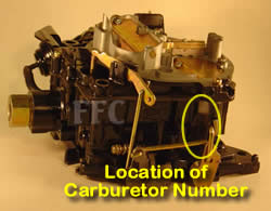 Picture of Volvo Penta Y40 Rochester Quadrajet marine carburetor with location of carburetor number