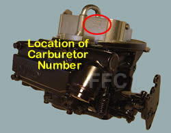 Picture of Y42-2F two barrel Holley 2300 marine carburetor with location of carburetor number