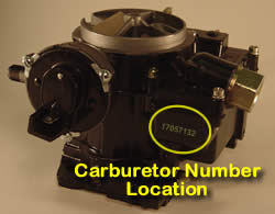 Picture of Y39-4B 2 barrel Rochester 17057139 marine carburetor with location of carburetor number