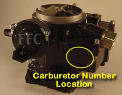 Picture of Y39 2 barrel Rochester marine carburetor with location of carburetor number