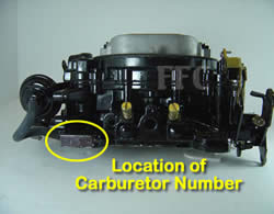 Picture of Y43 four barrel Weber/Carter AFB marine carburetor showing location of carburetor number
