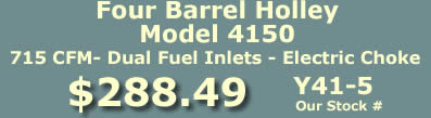 Y41-5 four barrel Holley Model 4150 marine carburetor is 715 CFM with dual gas inlets and electric choke