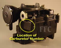 Picture of Y39 COt 2 barrel Rochester marine carburetor with location of carburetor number