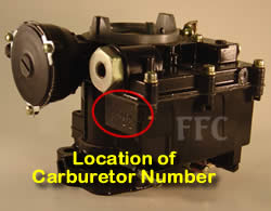 Picture of Y39-2 2 barrel Rochester 17059053 or 17086064 marine carburetor with location of carburetor number
