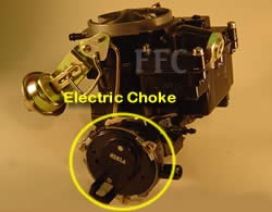 Picture of Y39-5 2 barrel Rochester marine carburetor with eletric choke located at bottom of carburetor