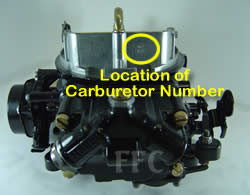 Picture of Y41 four barrel Holley Model 4150 marine caburetor showing location of carburetor number