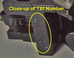 Picture of close-up of TBI number on Rochester Y45 throttle body injection