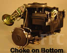 Picture of Y39 2 barrel Rochester marine carburetor with hot air or eletric choke located at bottom of carburetor