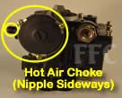 Picture of Y39 COT 2 barrel Rochester marine carburetor with hot air choke located at top of carburetor with nipple facing sideways