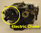 Picture of Y39 COT 2 barrel Rochester marine carburetor with electric choke located at top of carburetor