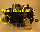 Picture of Y40 Rochester Quadrajet marine carburetor with front gas inlet
