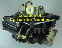 Picture of Y41-2F four barrel Holley Model 4160 marine carburetor showing location of carburetor number